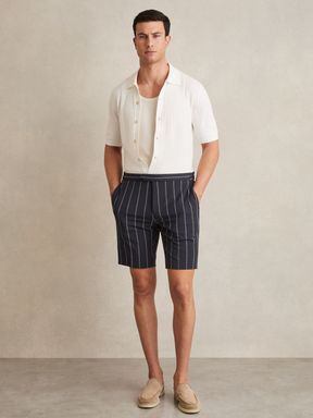 Navy Reiss Vine Striped Side-Adjuster Shorts