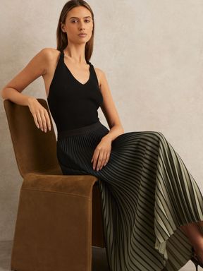 Khaki/Black Reiss Marlie Ombre Pleated Midi Skirt