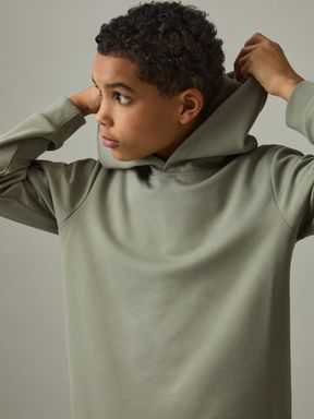 Soft Sage Green Reiss Fabien Interlock Jersey Hoodie