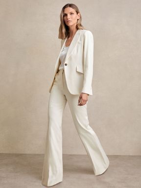 Cream Reiss Millie Wide-Leg Tailored Trousers