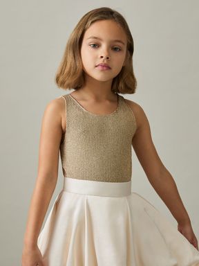 Gold Reiss Mika Metallic-Knit Vest Top