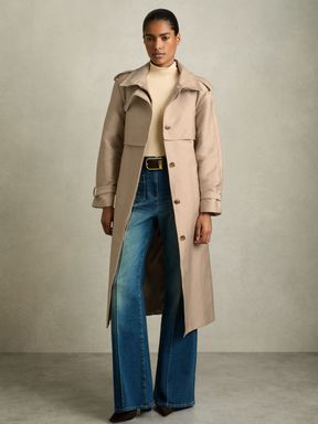 Neutral Reiss August Gabardine Trench Coat with Cotton