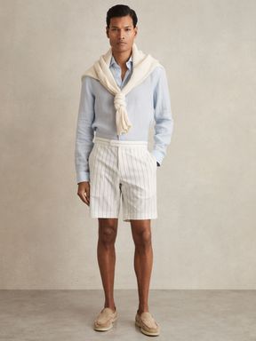 White/Navy Reiss Regatta Cotton-Blend Pinstripe Shorts