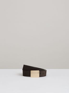 Chocolate Reiss Eva Suede Square-Buckle Belt