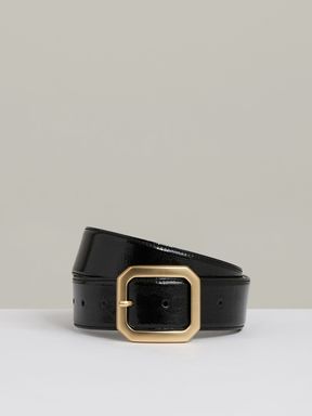 Black Reiss Edna Leather Edged-Buckle Belt