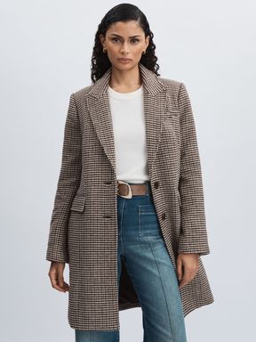 Chocolate Brown Paige Single Breasted Houndstooth Check Coat