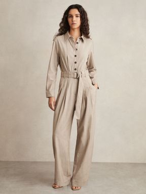 Neutral Reiss Abigail Tailored Wide Leg Jumpsuit