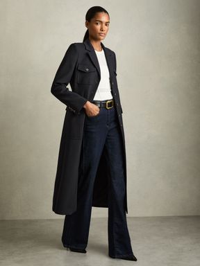 Navy Reiss Madison Wool-Blend Single-Breasted Structured Coat