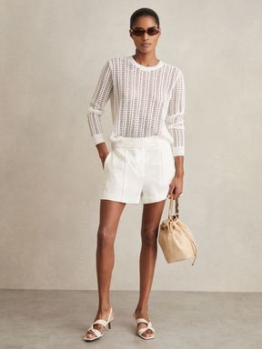 White Reiss Fawn Linen Whipstitch Shorts