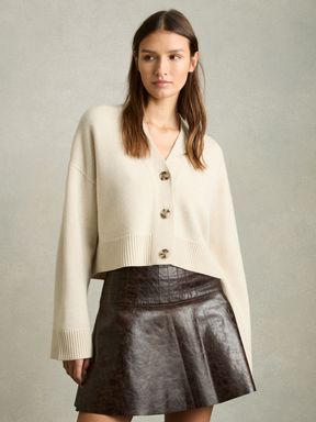 Cream Reiss Rixy Wool-Cashmere Cropped Cardigan