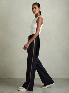 Navy Reiss Inaya Wide-Leg Embroidered Trousers