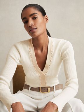 Ivory Reiss Lauri Ribbed Knit Craft Stitch Top