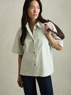 Green Reiss Jordan Cotton 100% Cotton Short Sleeve Shirt