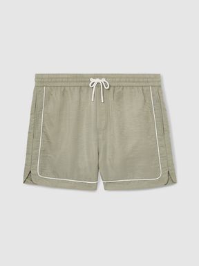 Pistachio/Off White Reiss Azure Piped Drawstring Swim Shorts