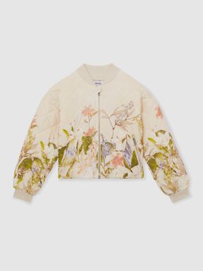 Pink Print Reiss Nina Quilted Printed Bomber Jacket