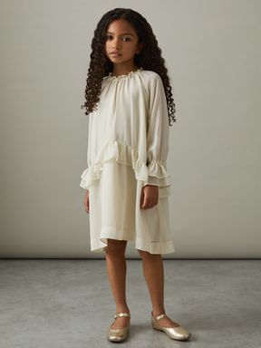 Ivory Reiss Lunar Chiffon Ruffle-Trim Dress