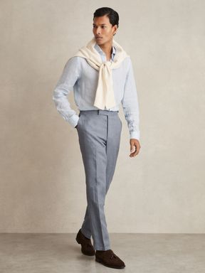 Airforce Blue Reiss Warner Linen Slim-Fit Suit Trousers