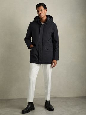 Navy Reiss Lucan Hooded Zip-Through Padded Jacket