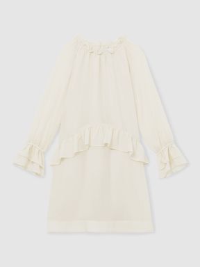 Ivory Reiss Lunar Chiffon Ruffle-Trim Dress