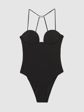 Black Calvin Klein Crepe Padded One-Piece Swimsuit