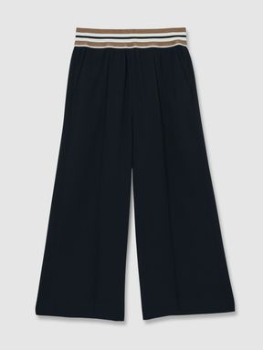 Navy Reiss Abs Stripe-Waistband Wide-Leg Trousers