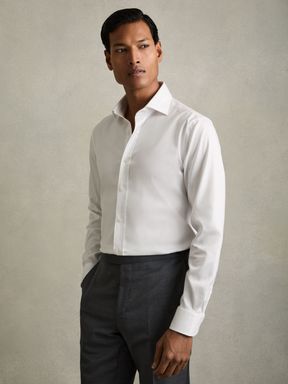White Reiss Bishopsgate Cotton-Tencel Stretch Shirt