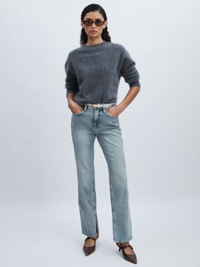 Light Indigo Good American Good American Straight-Leg Slit-Hem Jeans