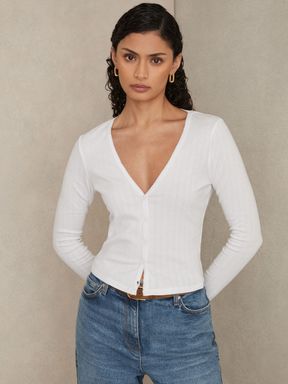 White Good American Good American Pointelle Cardigan
