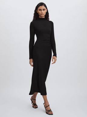 Black Good American Rib-Knit Midi Dress