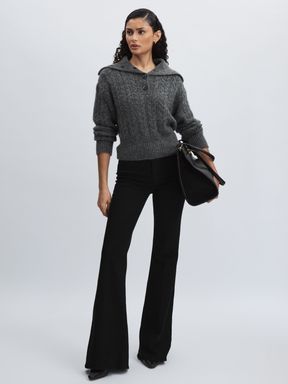 Black Paige Angled Waist Flared Jeans