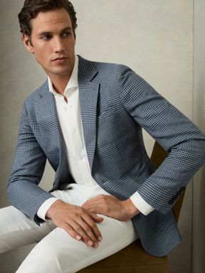Blue Reiss Gould Single Breasted Check Blazer With Wool