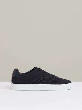 Navy Reiss Finley Knit Knitted Low Top Trainers