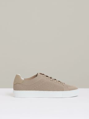 Light Khaki Reiss Finley Knit Knitted Low Top Trainers