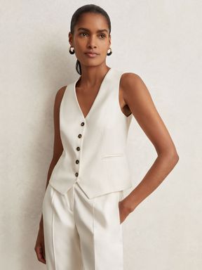 Cream Reiss Millie Single-Breasted Tailored Waistcoat