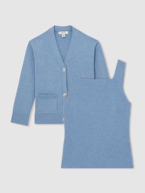 Blue Reiss Harper Compact Knit Top And Cardigan Set