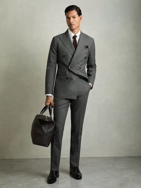 Charcoal Grey Reiss Malibu Slim-Fit Sharkskin Wool-Blend Suit Trousers
