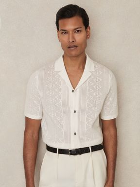 White Reiss Kipling Textured Knit Short Sleeve Shirt