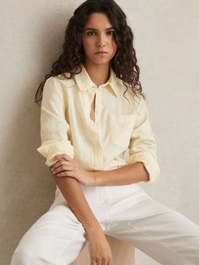 Pale Yellow Reiss Belle Linen Button-Through Shirt