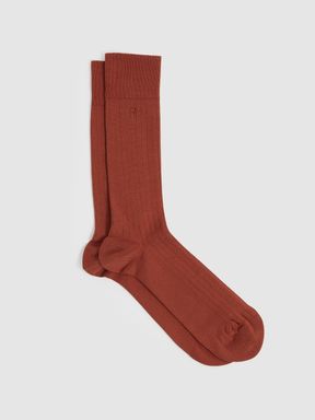 Rust Orange Reiss Jace Cotton-Blend Logo-Embroidered Socks