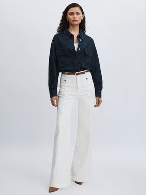Ecru Paige Wide-Leg Patch Pocket Jeans