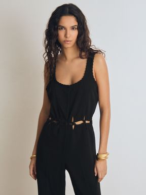 Black Reiss Miniva Atelier Cut-Out Waist Jumpsuit