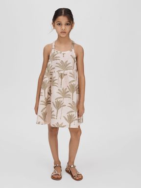 Neutral Reiss Klemee Linen-Cotton Tropical Dress