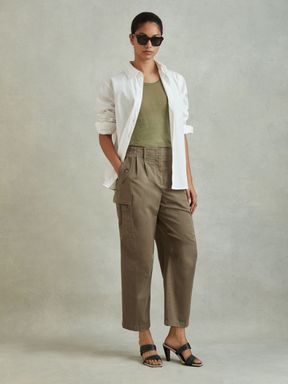 Khaki Reiss Indie Cotton Blend Tapered Combat Trousers