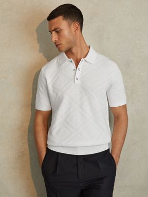 Optic White Reiss Lupton Cotton Textured Press-Stud Polo Shirt