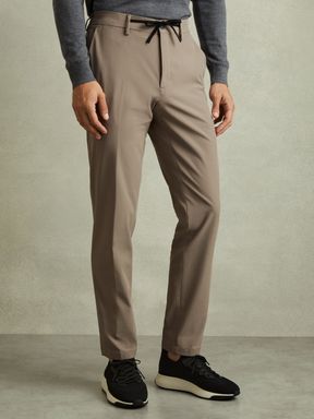 Taupe Brown Reiss Split Technical Drawstring Trousers