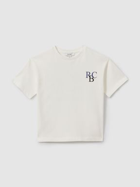Ecru/Blue Reiss Sennen Oversized Cotton Motif Shirt