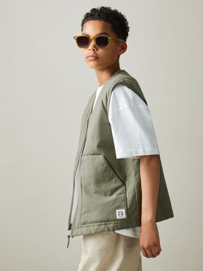 Sage Green Reiss Hayes Cotton Quilted Gilet