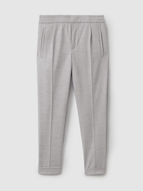 Grey Melange Reiss Brighton Relaxed Elasticated Trousers with Turn-Ups