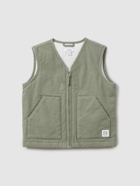 Sage Green Reiss Hayes Cotton Quilted Gilet