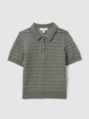 Sage Reiss Rizzo Half-Zip Knitted Polo Shirt